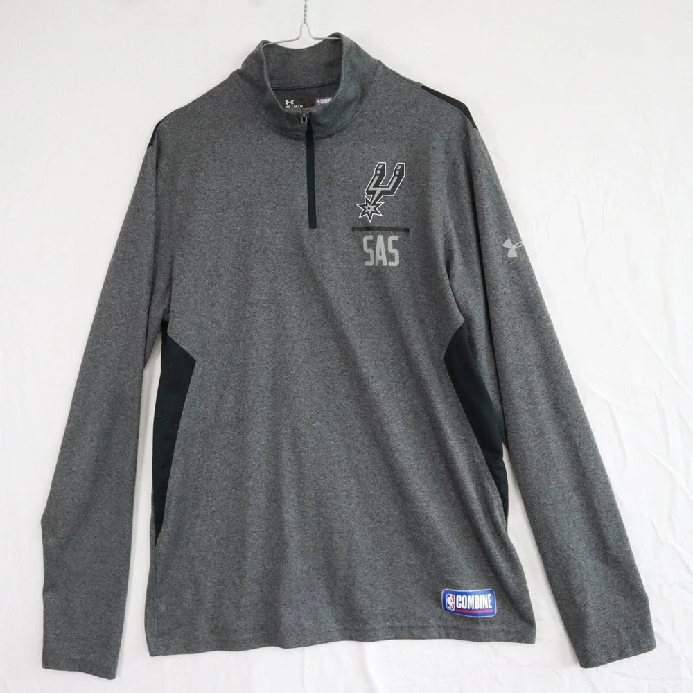San Antonio Spurs 1/4 Zip Pullover Mens‎ Medium Under Armour NBA Combine Fitted